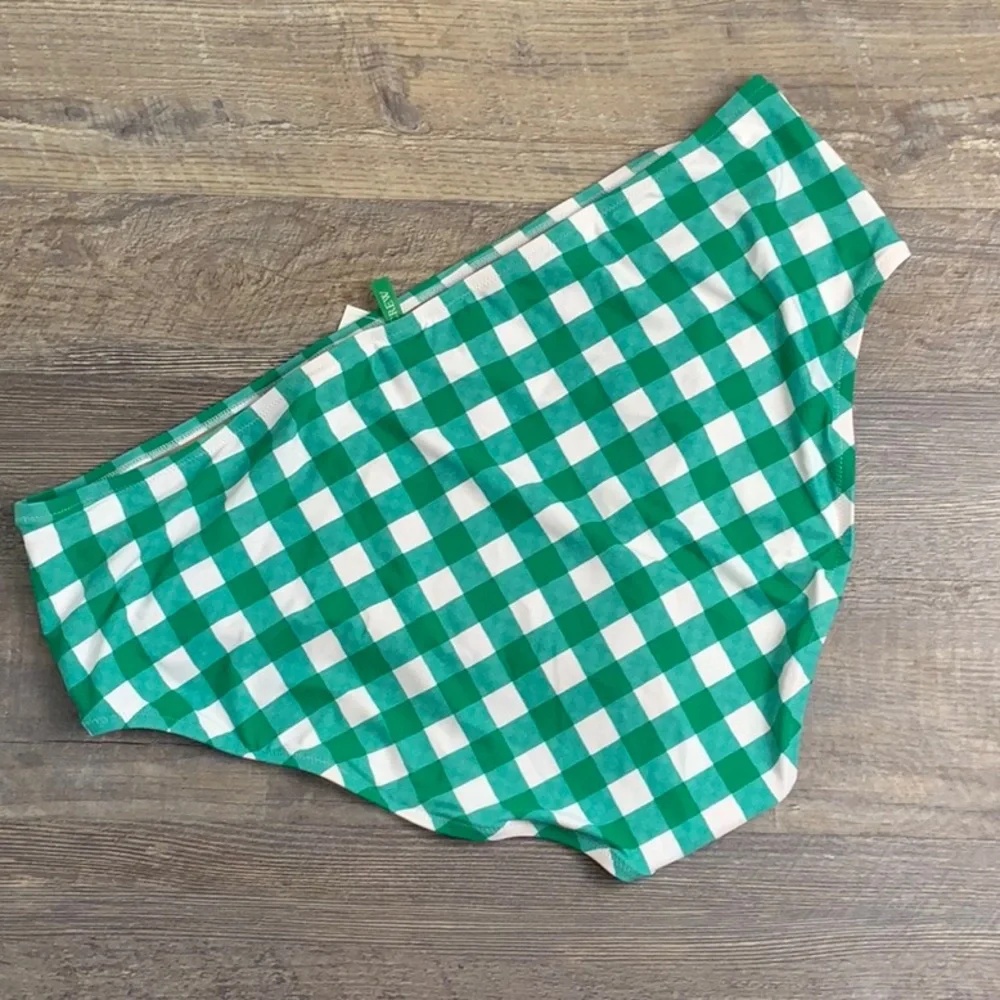 J.Crew Size 3X High-Rise Full-Coverage‎ Bikini Bottom in Gingham Green NEW